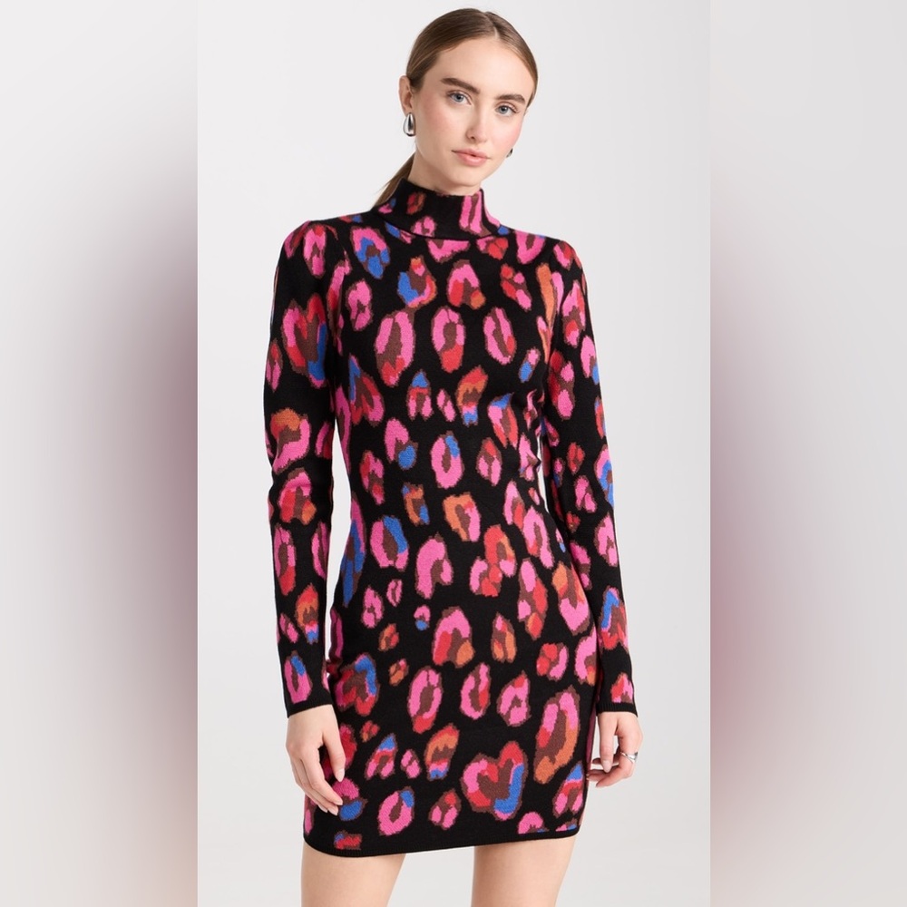 Farm Rio Iridescent Leopards Fitted Sweater Dress in Black Sz. XS Sz. X-Small - Picture 6 of 16